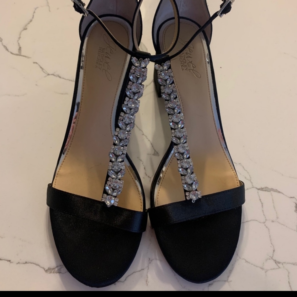 Badgley Mischka Jeweled Black Block Heels